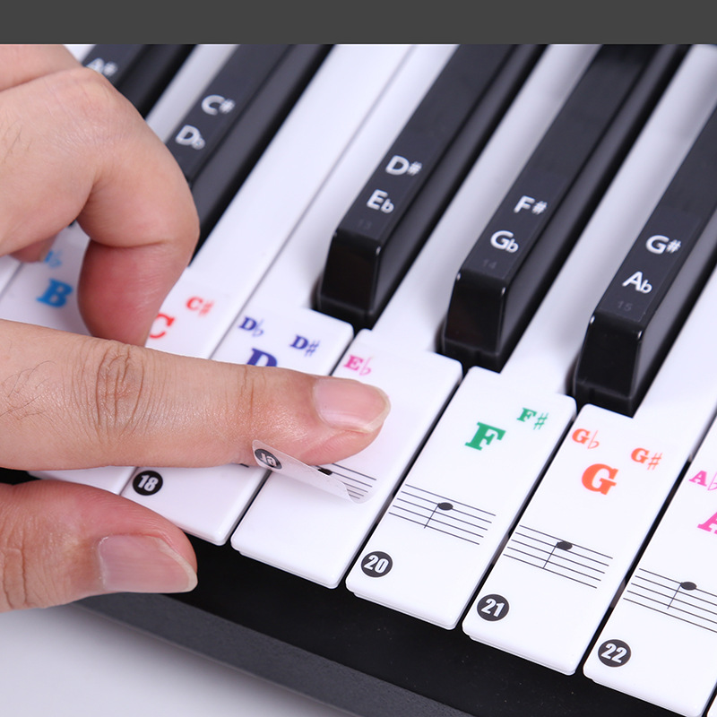 Musical Instrument Keyboard - 透明ピアノキーボードステッカー 49/54/61/88鍵 取り外し可能な音符デカール 電子ピアノスペクトラムステッカー シンボル
