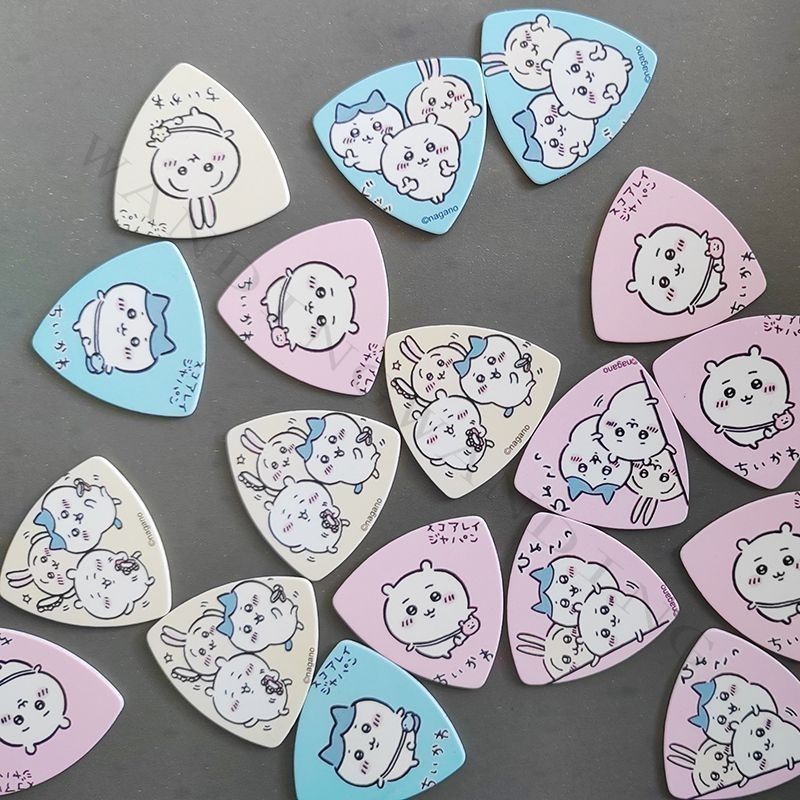 Musical Instrument Triangle - インスキュート漫画チイカワ三角ギターピック イエローブルーピンクセルロイドピック アコースティック/エレキギター用 漫画風可愛いピック