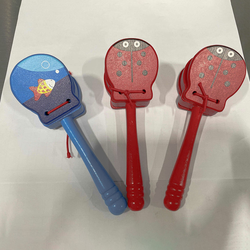 Musical Instrument Clapper - 3個入り木製カートゥーンカスタネット、赤ちゃん幼児向け早期学習用楽器、明るい色の楽器