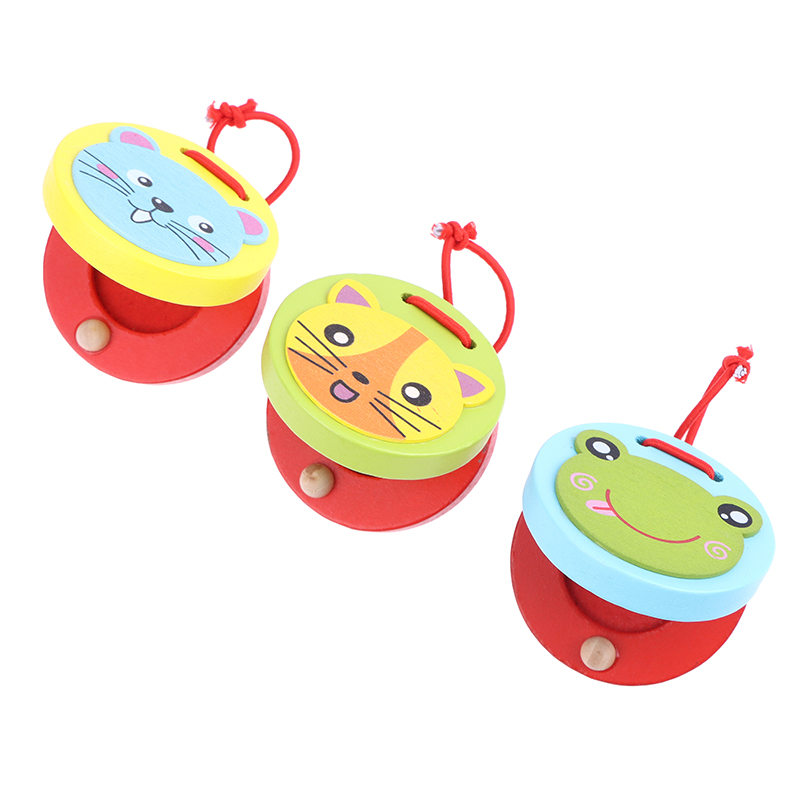 Musical Instrument Clapper - 1Pc 新しい子供漫画木製ワニ/ラウンドカスタネット楽器ベビークラッパーハンドル楽器知育玩具