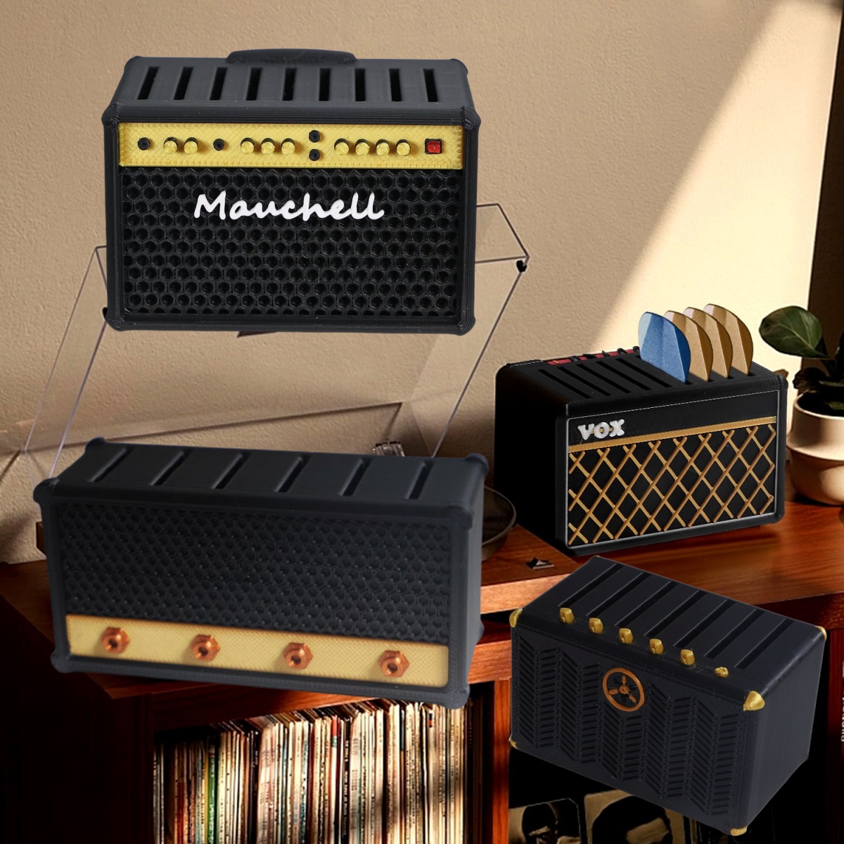 Musical Instrument Cajon - ギターピックホルダー、3Dプリントアンプスピーカーピックホルダー/スピーカー形状デザイン、ギタープレーヤーと音楽愛好家のための収納ボックス