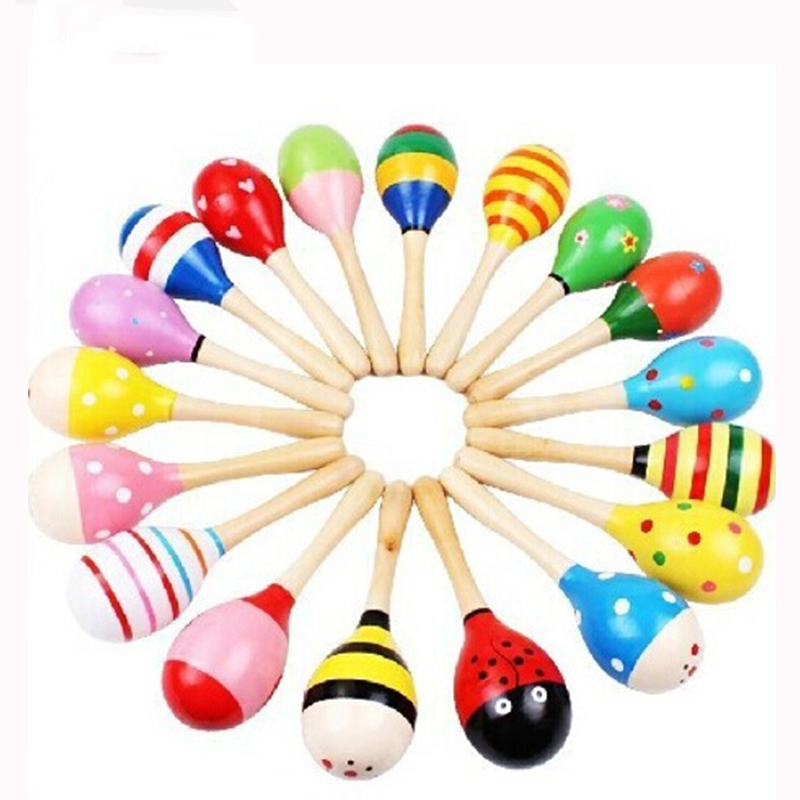 Musical Instrument For Babies - 2 個のカラフルな木製小さなガラガラマラカスビート赤ちゃん知育玩具 0-12 ヶ月キッズギフト新生児面白い人形