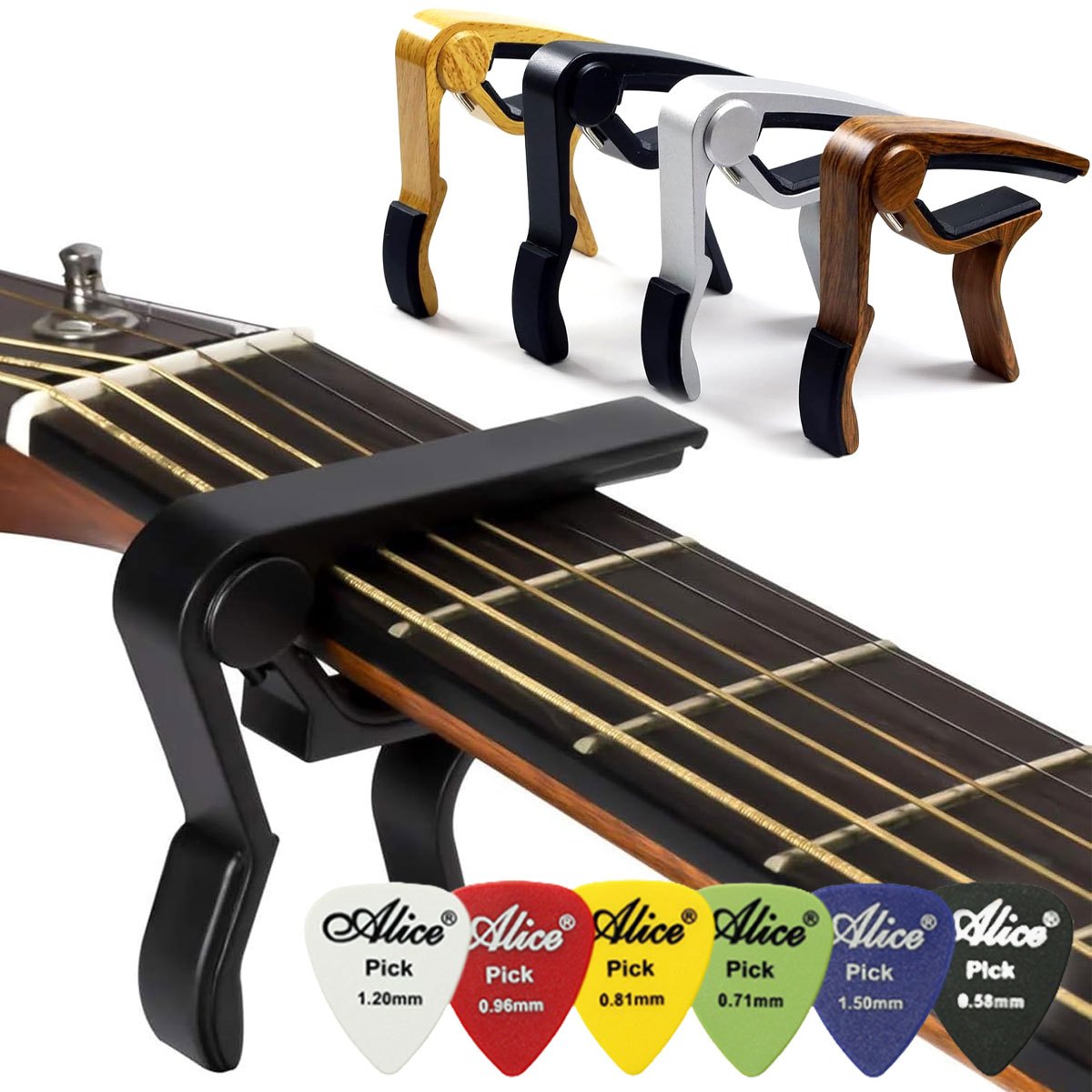 ブラックアロイ クイックチェンジ ギターカポ 6ピック付き  - Acoustic Guitar Dreadnought のレビューと価格